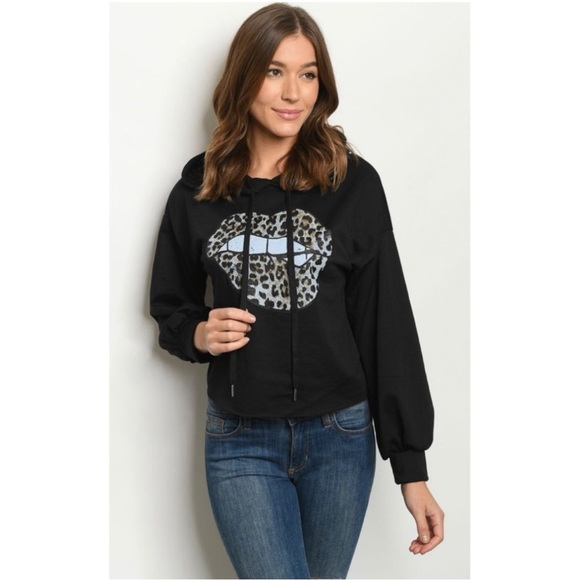 Leopard print lips hooded French terry hooded sweatshirt - Picture 5 of 10